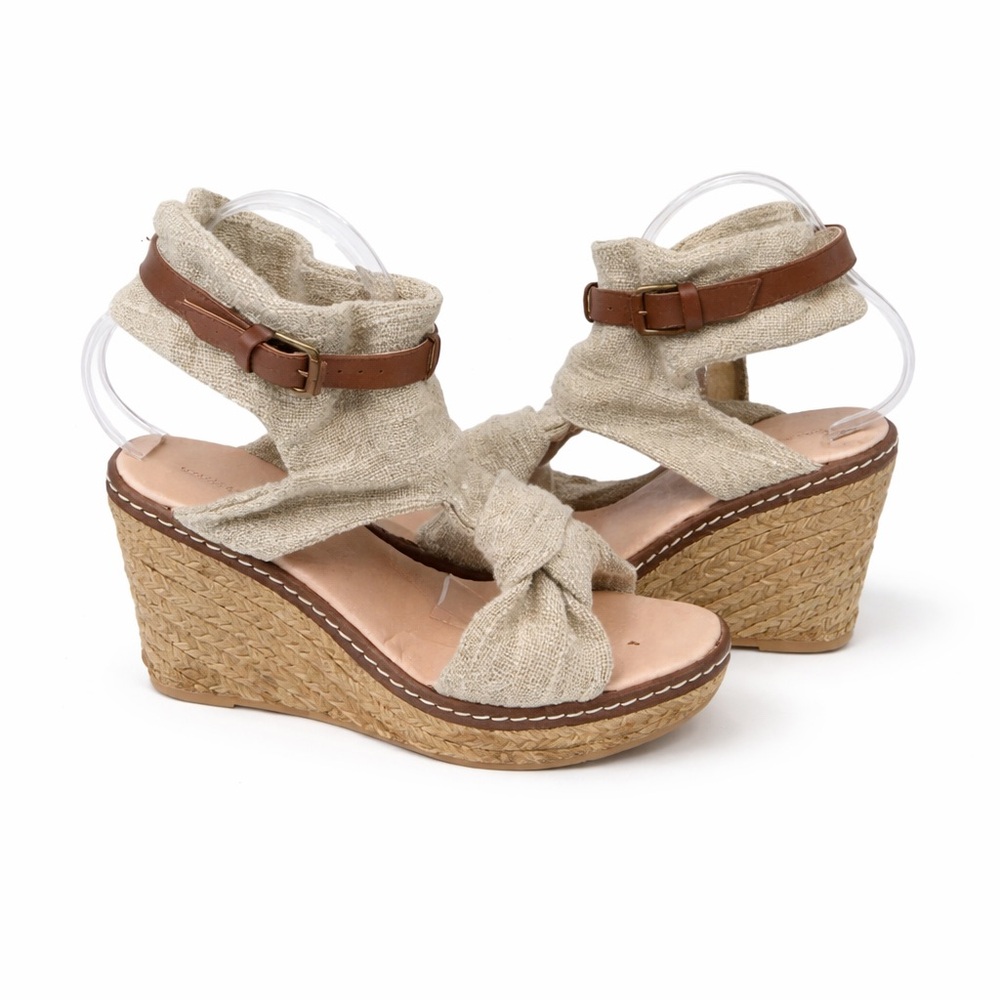 ANTHROPOLOGIE SCHULER & SONS Women Linen Burlap Ankle Strap Espadrille Wedges 40